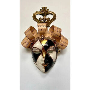 Venetian Jester Mask Wall Art Decor Harlequin‎ Crown Music Note Handmade